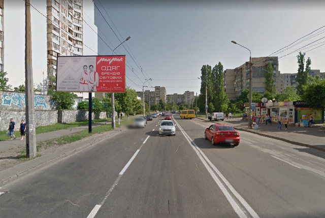Щит 6x3,  Героїв Сталінграда просп., 60 (Ощадбанк, Бджілка маркет, Державна податкова інспекція в Оболонському районі), в напрямку Героїв Дніпра вул.